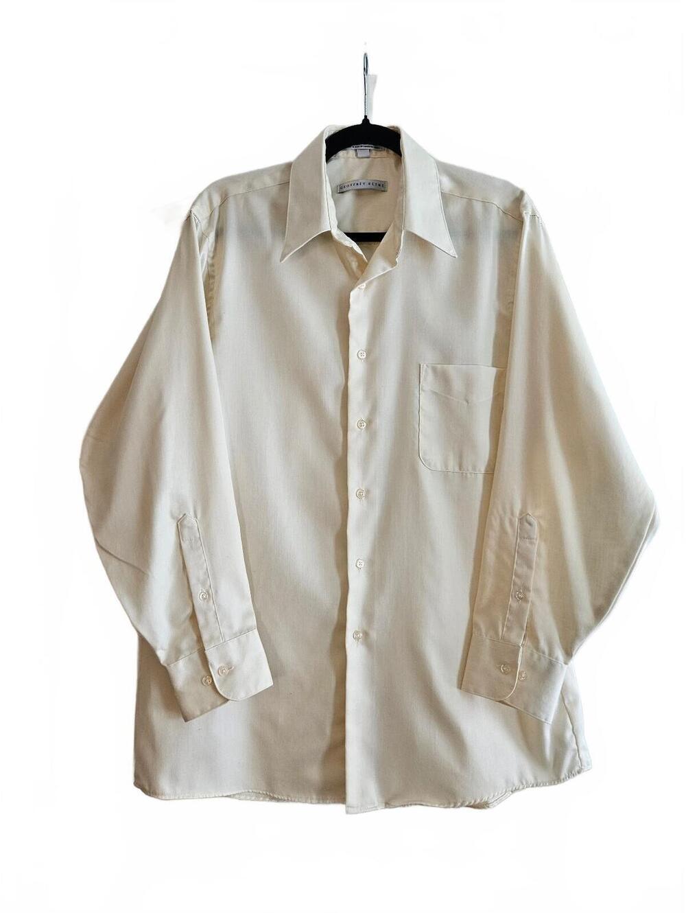 Geoffrey Beene Men's Wrinkle-Free Sateen Dress Shirt 16 32/33 Butter Yellow-VTG